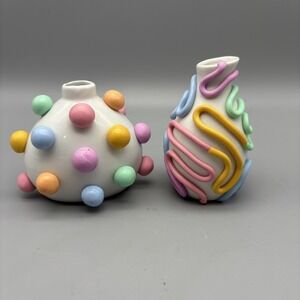 Sun Sprinkles Small Ceramic Vases with 3 Dimensional Multicolor Pastel Designs